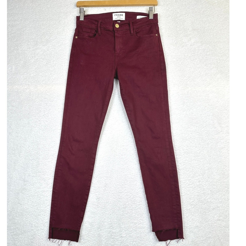 FRAME Le Skinny de Jeanne Burgundy Wine‎ Red Jeans Size 27 Raw Hem-